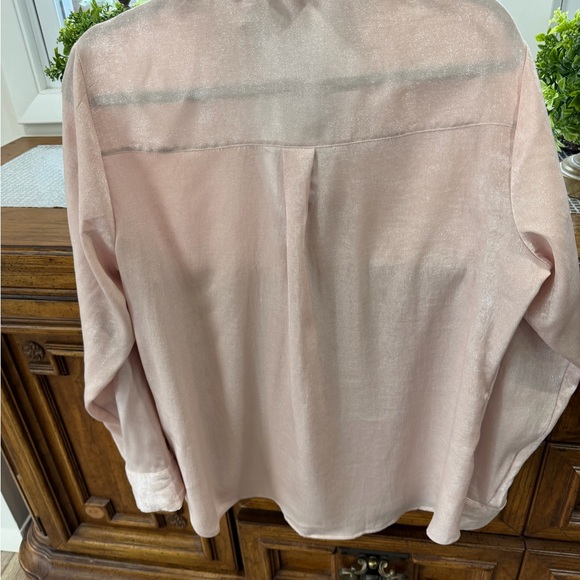 Express Light Pink Ruffle-Trim Button Front Blouse - Picture 4 of 5